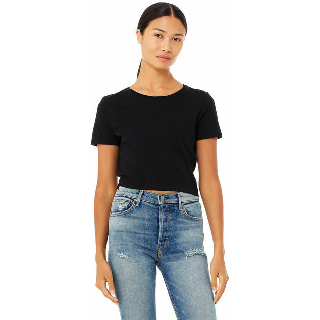 Ladies Poly-cotton crop T-Shirt - BLAcK - XSS(D0102H7WJYJ)