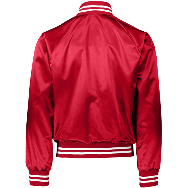 Unisex Striped Trim Satin Baseball Jacket - METALLIc gLD WH - 2XL(D0102H7Y0FT)