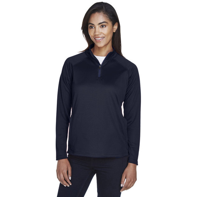 Ladies Stretch Tech-Shell compass Quarter-Zip - DK gREY HEATHER - S(D0102H7Y50T)