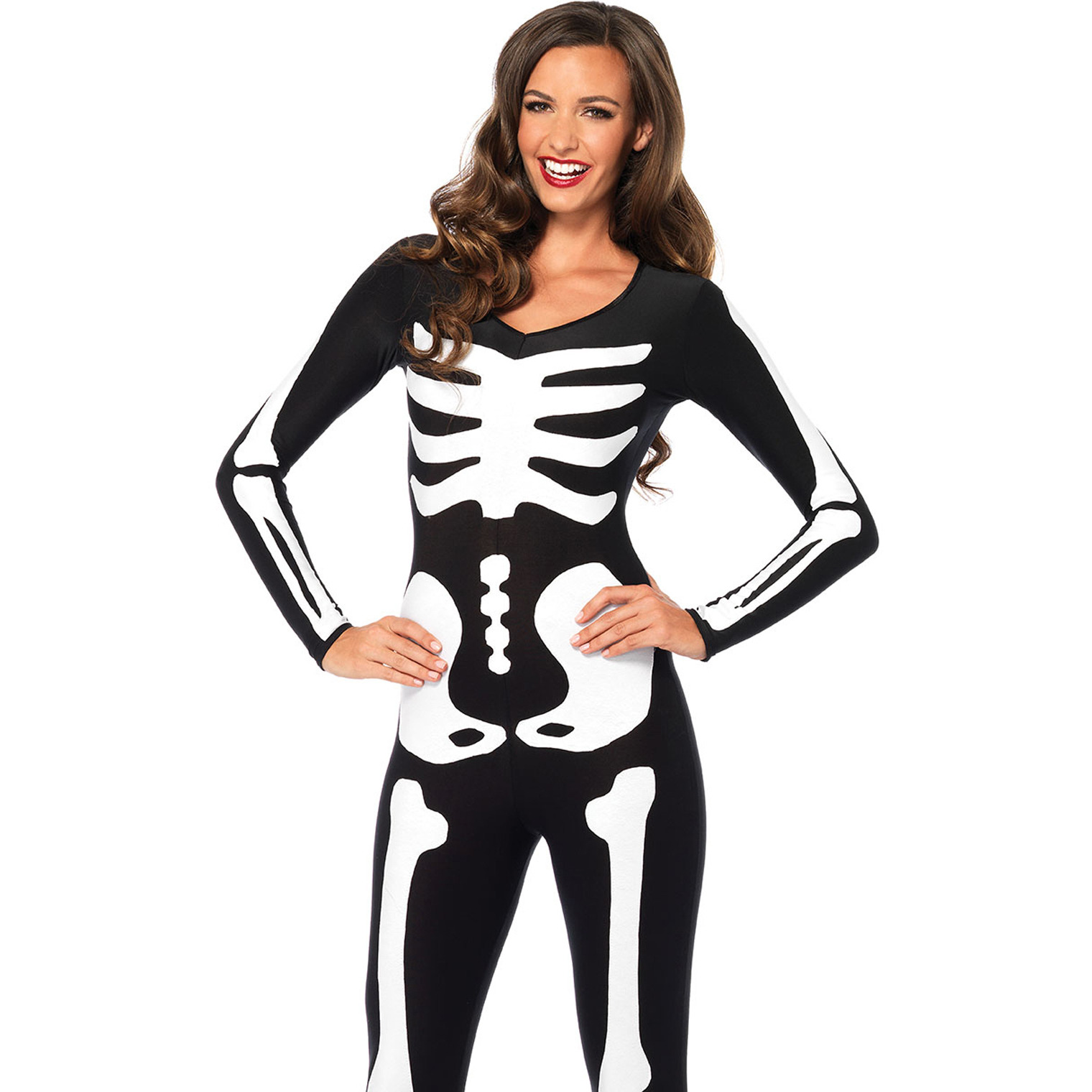 Spandex printed glow-in-the-dark skeleton catsuit MEDIUM BLACK/WHITE