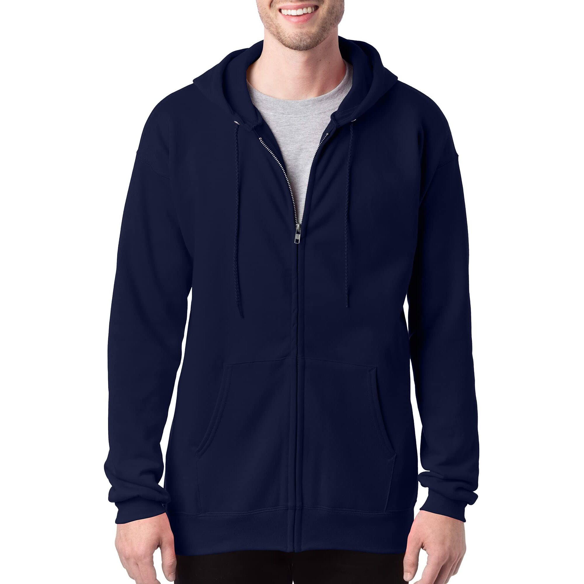 Hanes Ultimate Cotton Full-Zip Hooded Sweatshirt - Navy, S