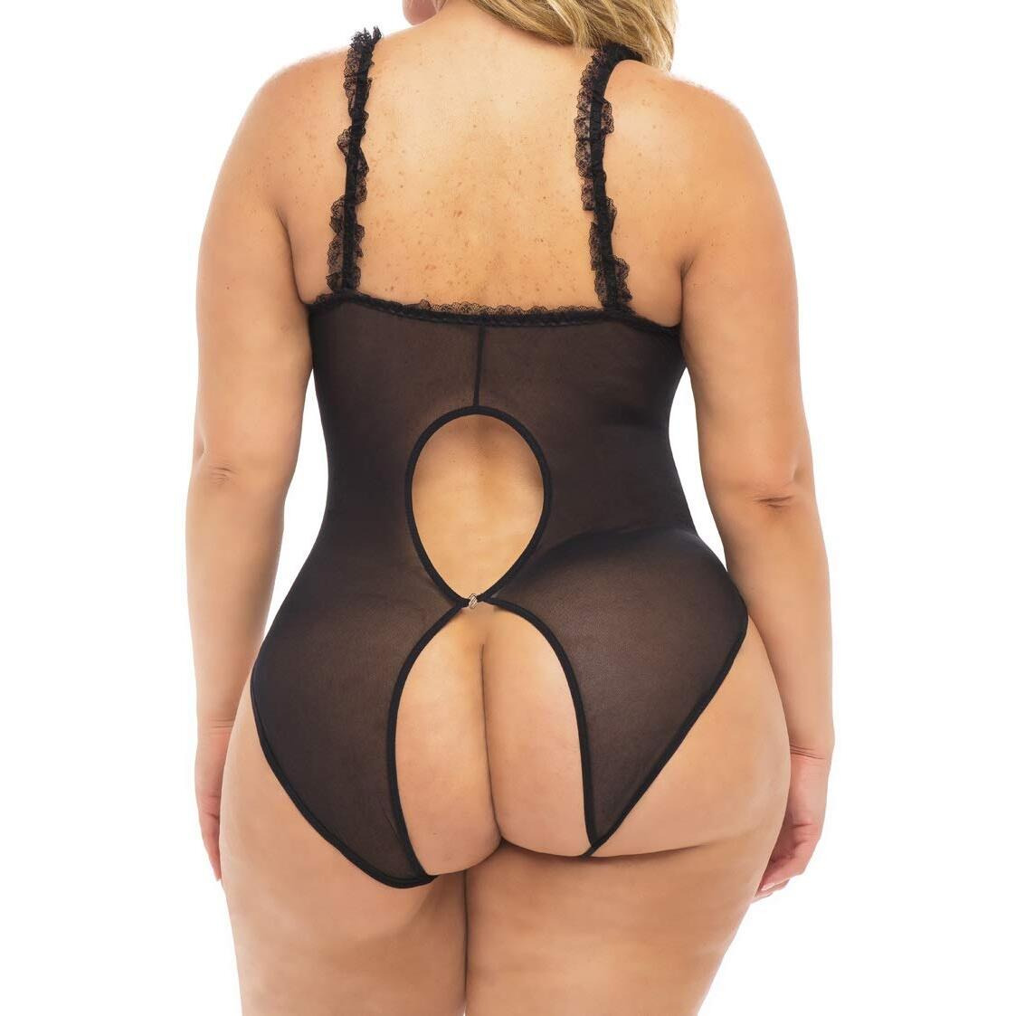 Lace Open Cup Crotchless Teddy Black Queen(D0102H5GBBA.)