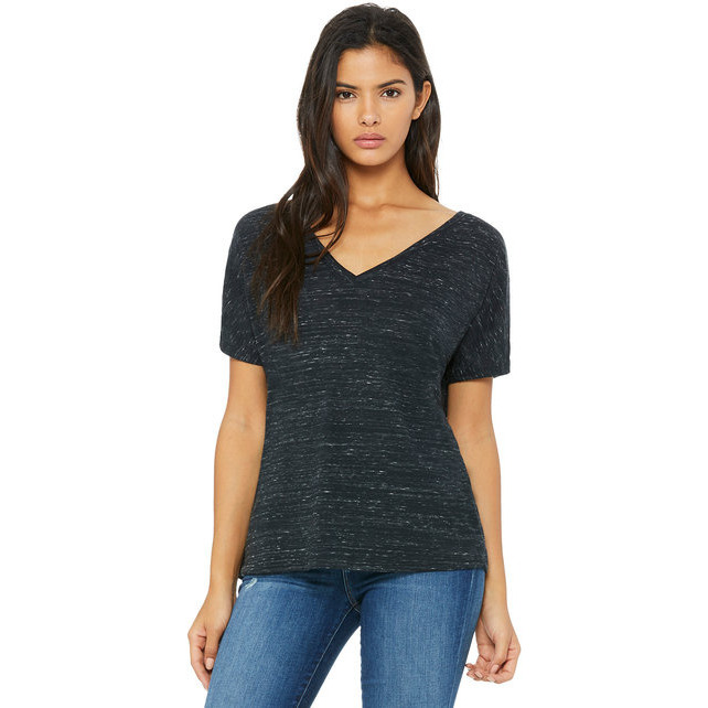 Ladies Slouchy V-Neck T-Shirt - BLAcK - S(D0102H7W1HJ)