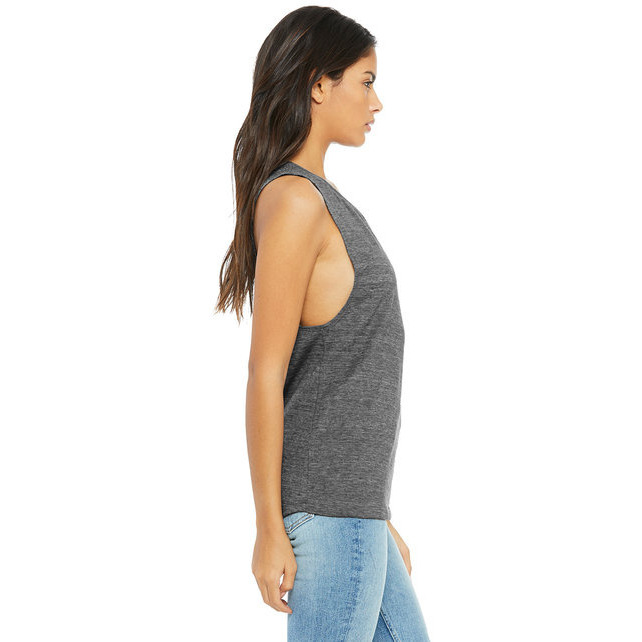 Ladies Flowy Scoop Muscle Tank - WHITE - S(D0102H7KRFP)