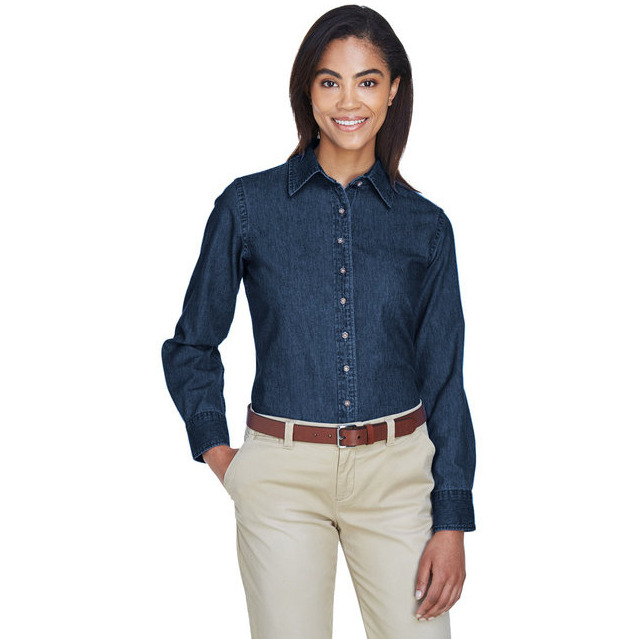Ladies 65 oz Long-Sleeve Denim Shirt - DARK DENIM - S(D0102H76FTP)