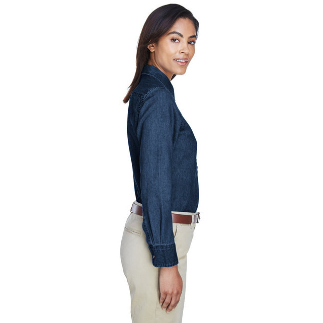 Ladies 65 oz Long-Sleeve Denim Shirt - DARK DENIM - S(D0102H76FTP)