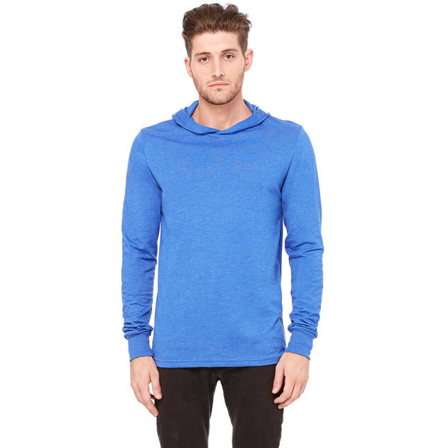 Unisex Jersey Long-Sleeve Hoodie - HEATHER NAVY - XS(D0102H7WFPX)