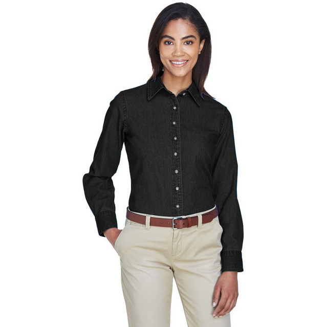 Ladies 65 oz Long-Sleeve Denim Shirt - DARK DENIM - S(D0102H76F46)