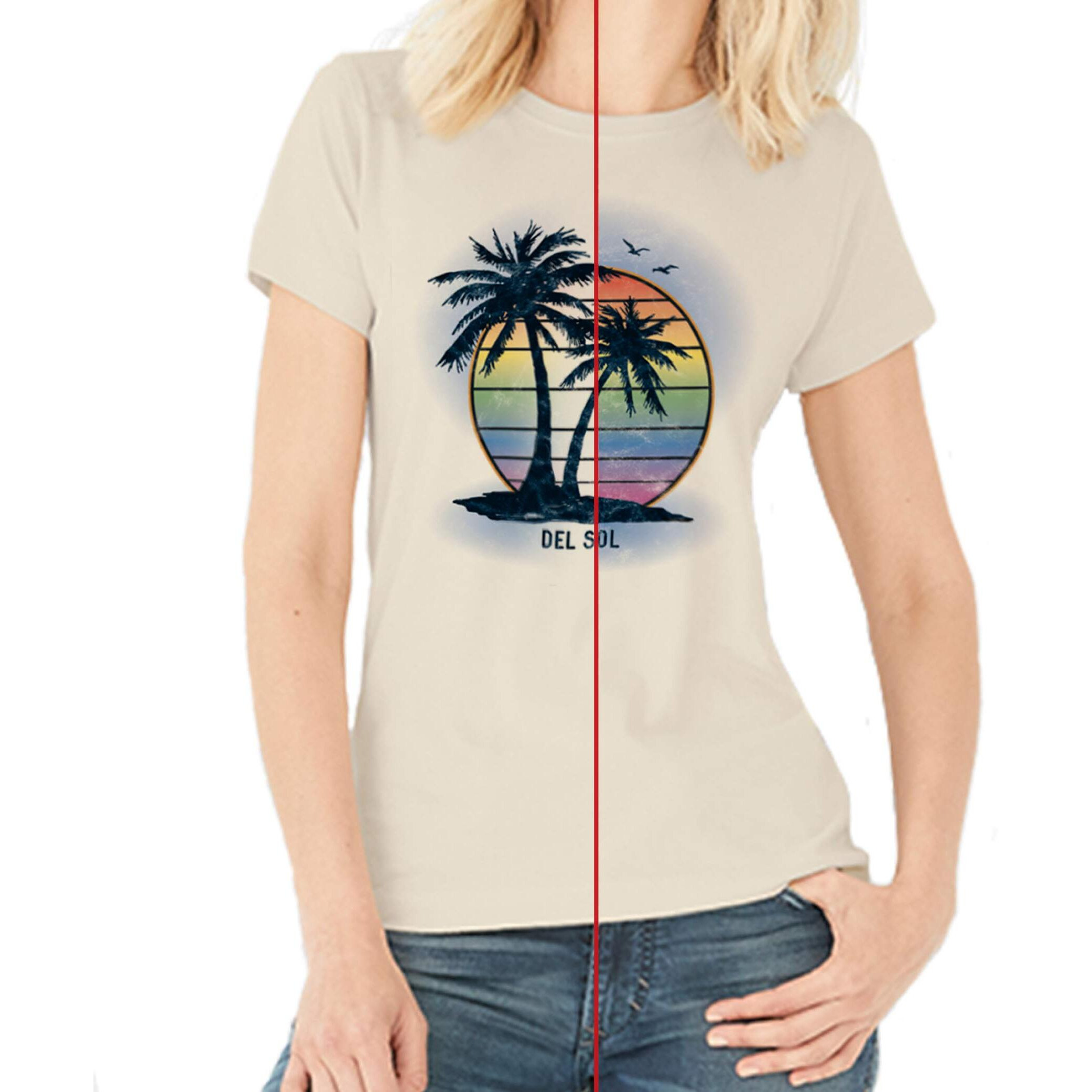 Women Crew Tee - Island Palm Sunset - Beige by DelSol for Women - 1 Pc T-Shirt (2XL)
