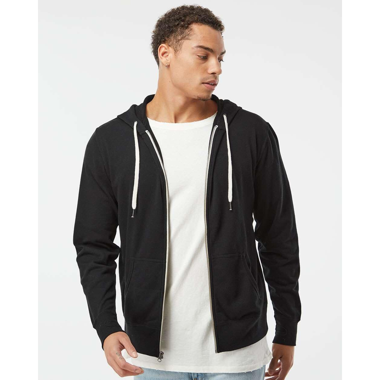 Independent Trading Co. Unisex Heathered French Terry Full-Zip Hooded Sweatshirt - Black, S