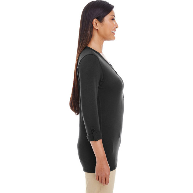 Ladies Perfect FitY-Placket convertible Sleeve Knit Top - WHITE - XS(D0102H7YEX6)