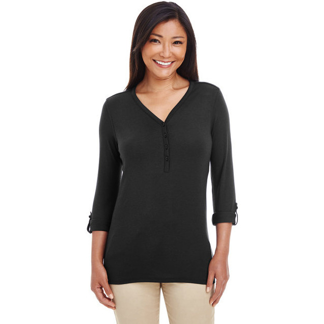 Ladies Perfect FitY-Placket convertible Sleeve Knit Top - WHITE - XS(D0102H7YE52)