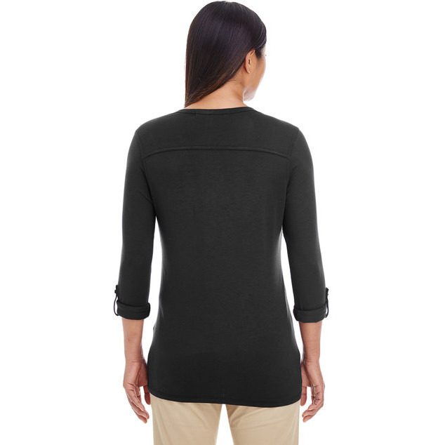 Ladies Perfect FitY-Placket convertible Sleeve Knit Top - WHITE - XS(D0102H7YE52)