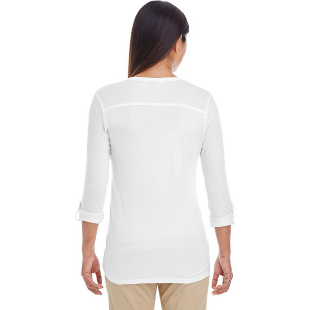 Ladies Perfect FitY-Placket convertible Sleeve Knit Top - WHITE - XS(D0102H7YEPP)