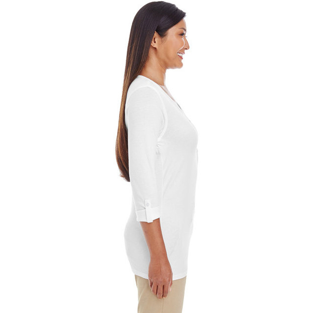 Ladies Perfect FitY-Placket convertible Sleeve Knit Top - WHITE - XS(D0102H7YEPP)