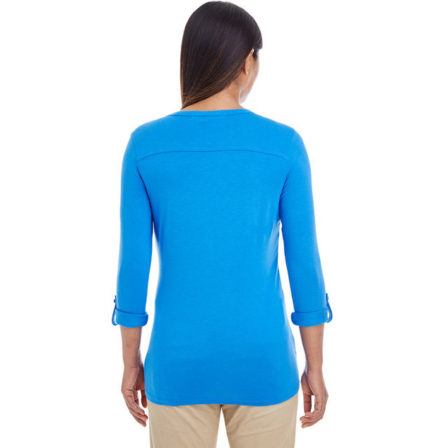 Ladies Perfect FitY-Placket convertible Sleeve Knit Top - WHITE - XS(D0102H7YERJ)
