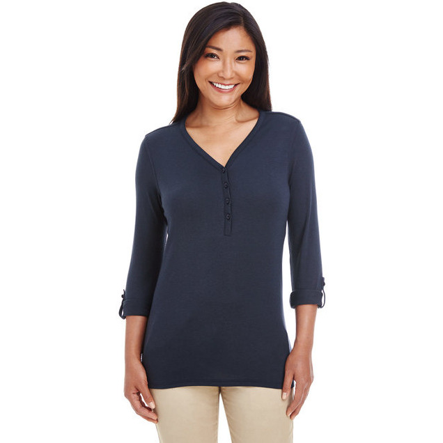 Ladies Perfect FitY-Placket convertible Sleeve Knit Top - WHITE - XS(D0102H7YEA6)
