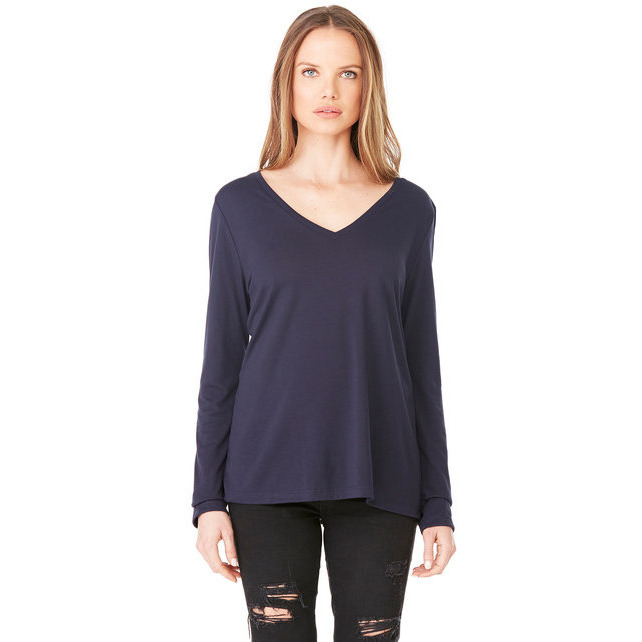 Ladies Flowy Long-Sleeve V-Neck - WHITE - S(D0102H7WQXP)