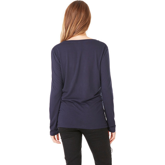 Ladies Flowy Long-Sleeve V-Neck - WHITE - S(D0102H7WQXP)