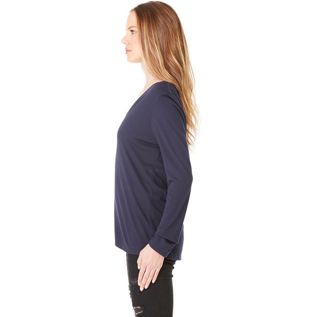 Ladies Flowy Long-Sleeve V-Neck - WHITE - S(D0102H7WQXP)