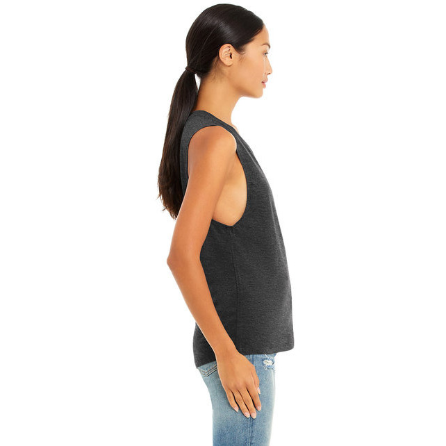 Ladies Flowy Scoop Muscle Tank - WHITE - S(D0102H7KRL6)