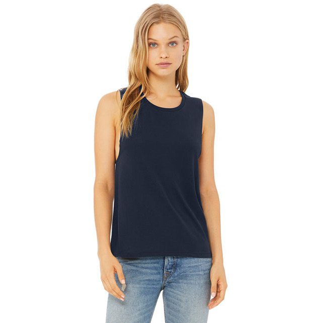 Ladies Flowy Scoop Muscle Tank - WHITE - S(D0102H7KR16)