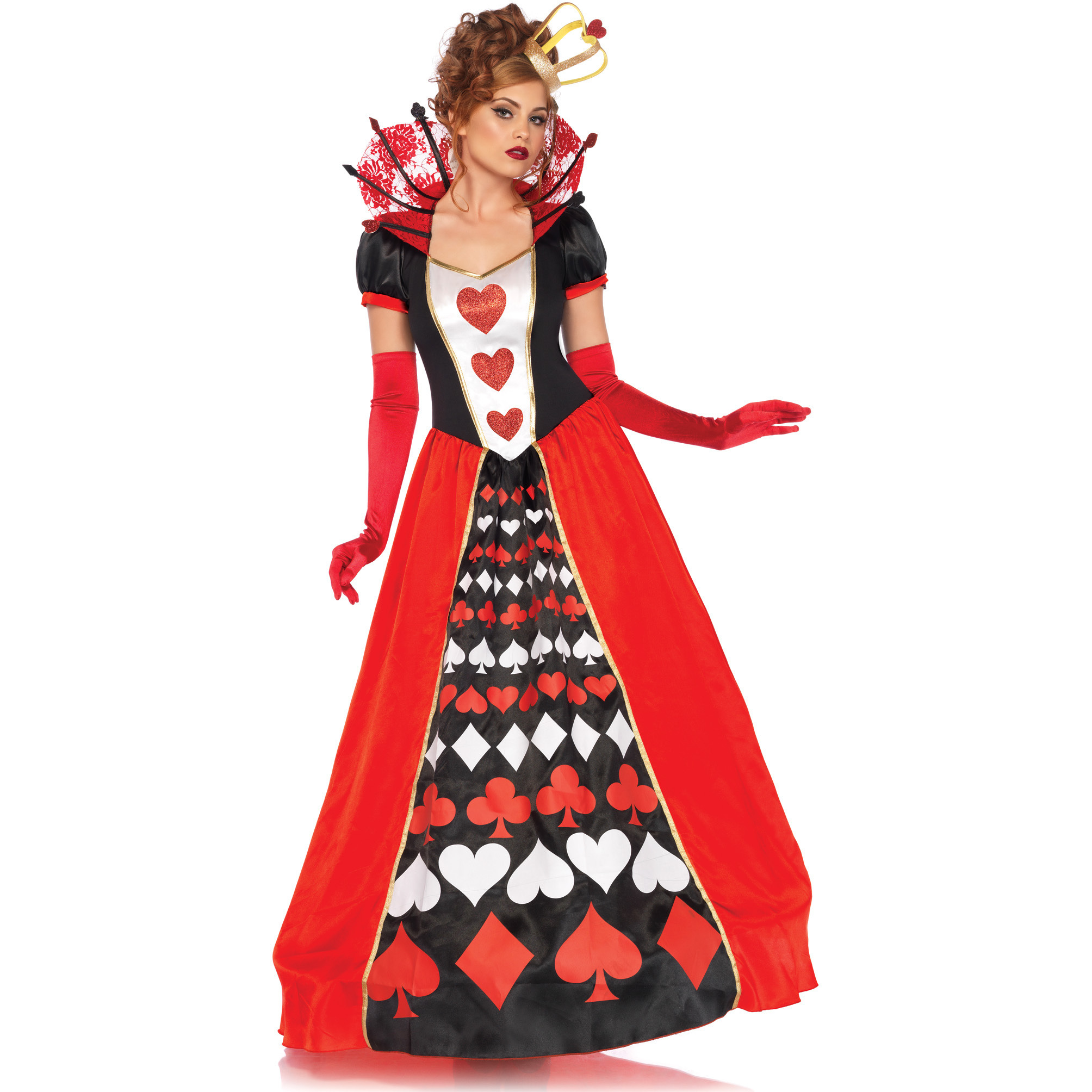 2PC.Deluxe Queen of Hearts,ball gown and matching crown MEDIUM MULTICOLOR