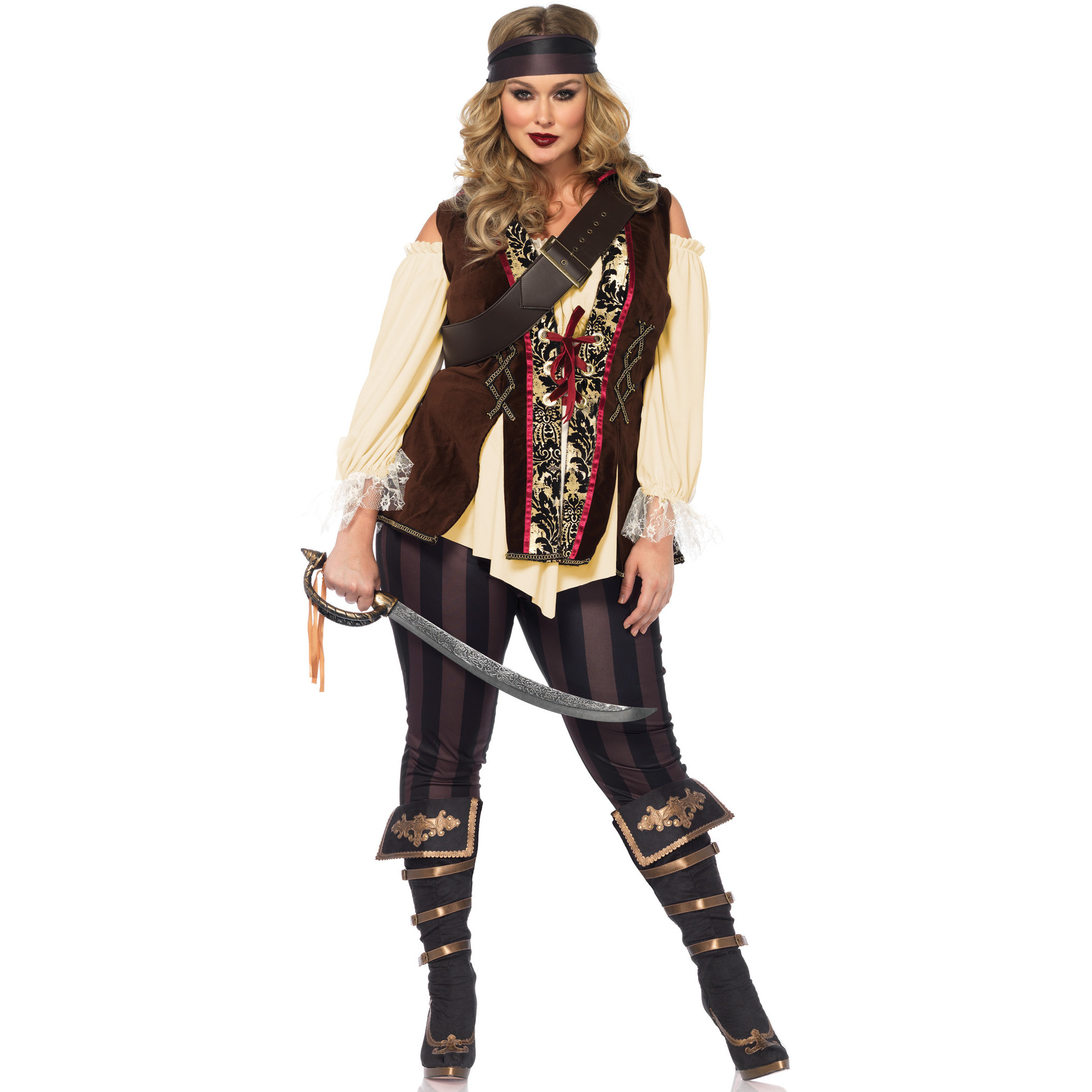 4PC.Captain Blackheart,shirt vest,leggings,body strap,head scarf