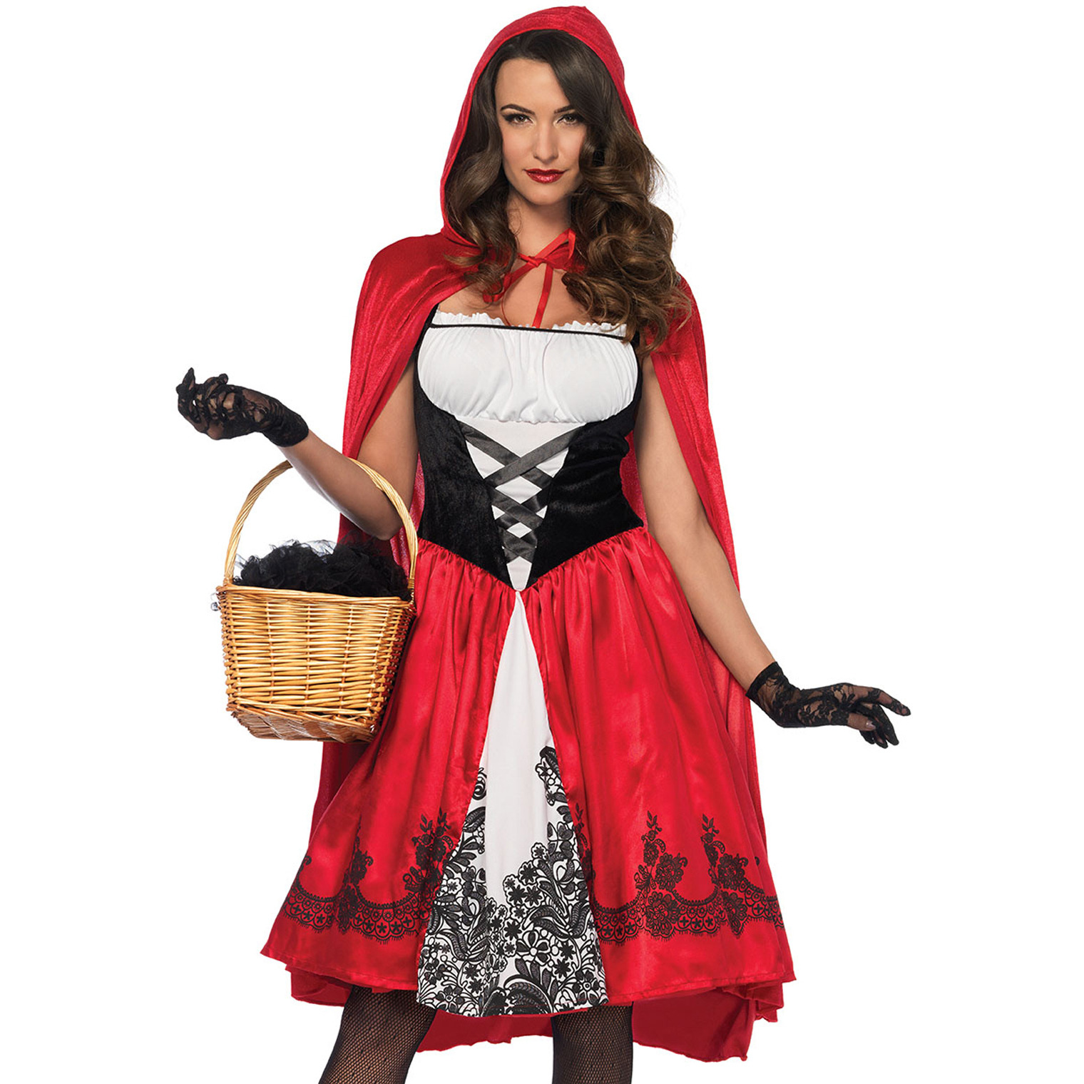2PC.Classic Red Riding Hood,tea length peasant dress,hooded cape SMALL RED