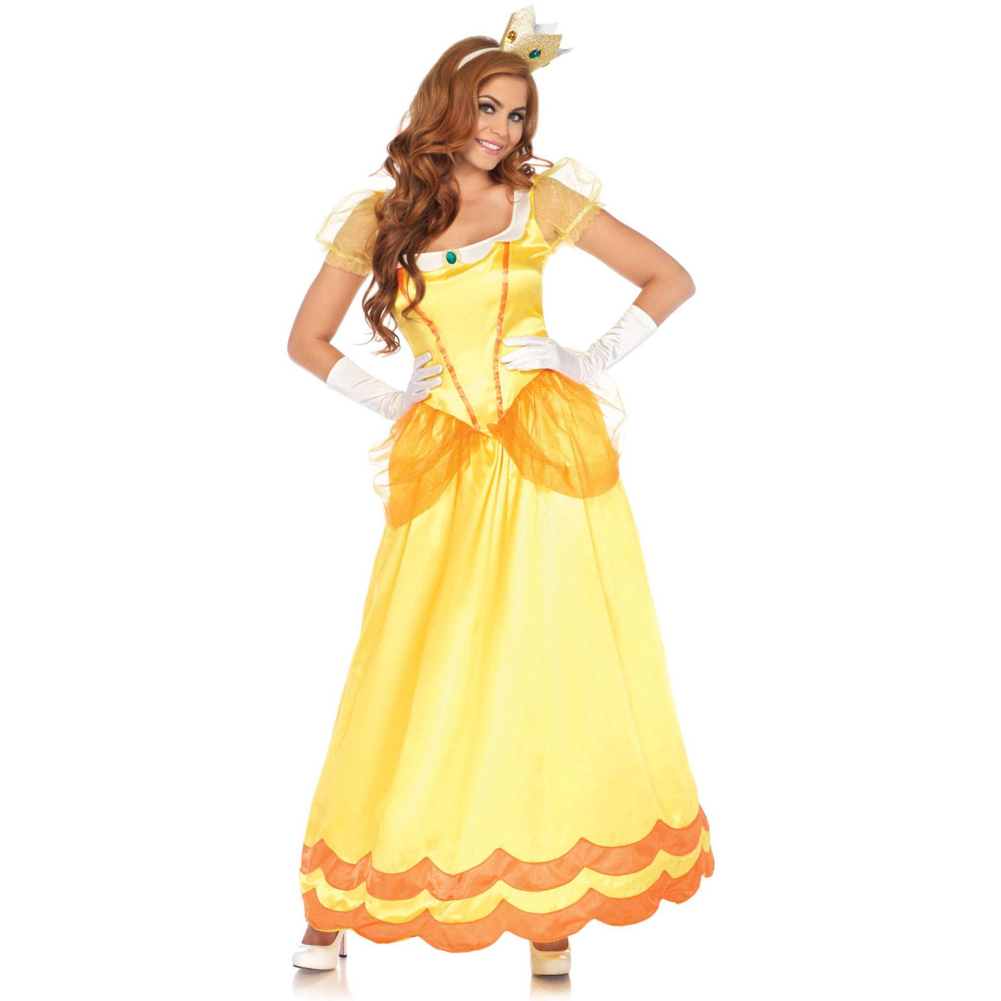 2PC.Sunflower Princess,long satin gown and jewel crown MEDIUM YELLOW/ORANGE