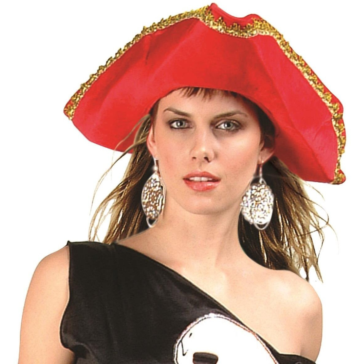 PIRATE HAT W/LAME TRIM-RED POP