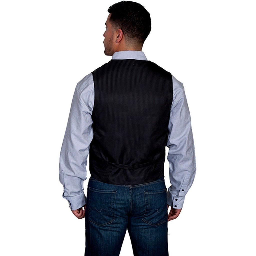 NO LAPEL BLK/WHT PINSTRIPE VEST