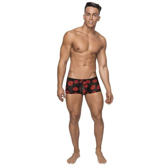 Kiss Me Stretch Mini Shorts Sheer Lips Black Large(D0102H527CU.)