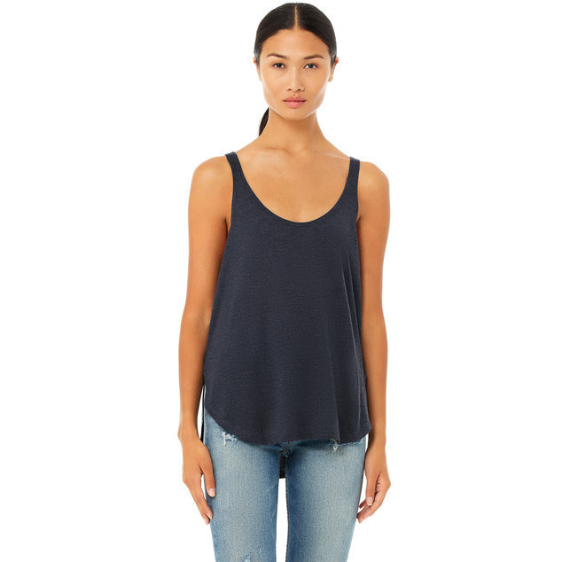 Ladies Flowy Side Slit Tank - BLAcK - S(D0102H7W93T)