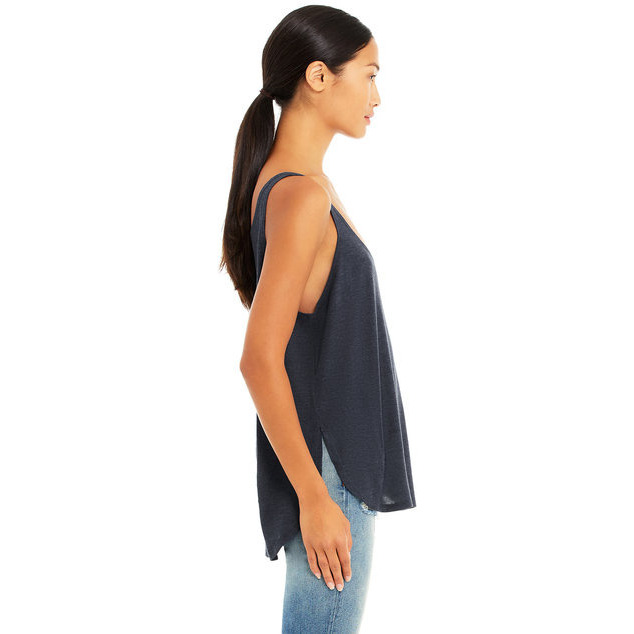 Ladies Flowy Side Slit Tank - BLAcK - S(D0102H7W93T)