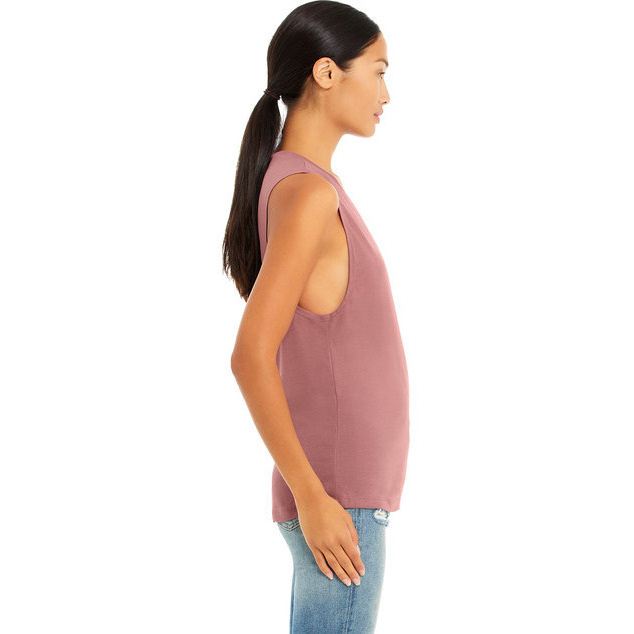 Ladies Flowy Scoop Muscle Tank - WHITE - S(D0102H7KRR2)
