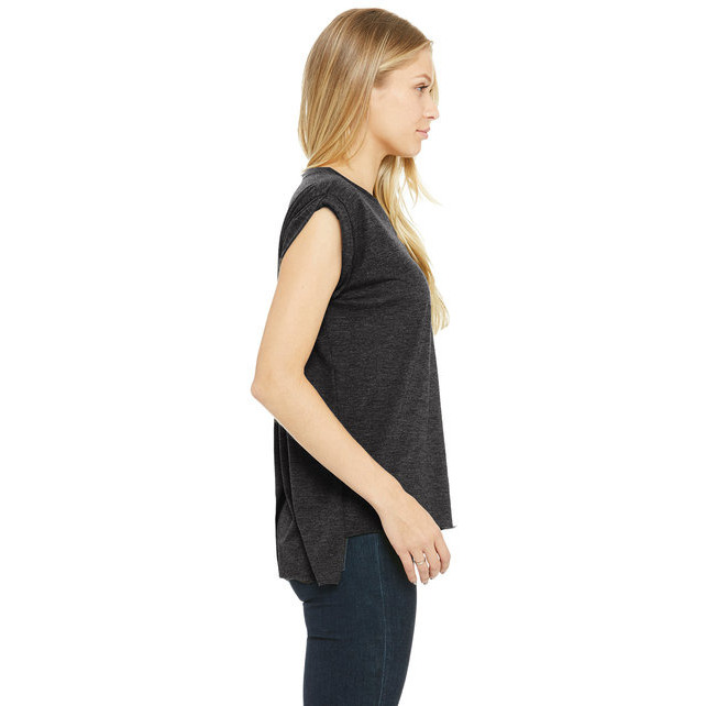 Ladies Flowy Muscle T-Shirt with Rolled cuff - DARK gRY HEATHER - S(D0102H7WXH6)
