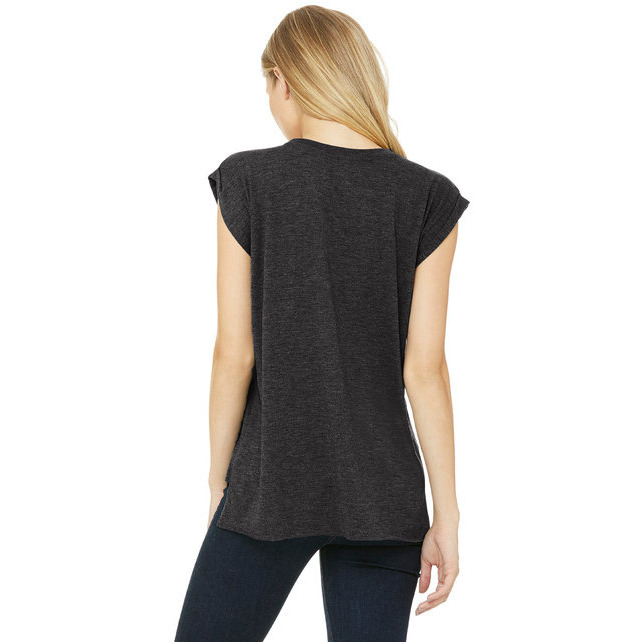 Ladies Flowy Muscle T-Shirt with Rolled cuff - DARK gRY HEATHER - S(D0102H7WXXP)