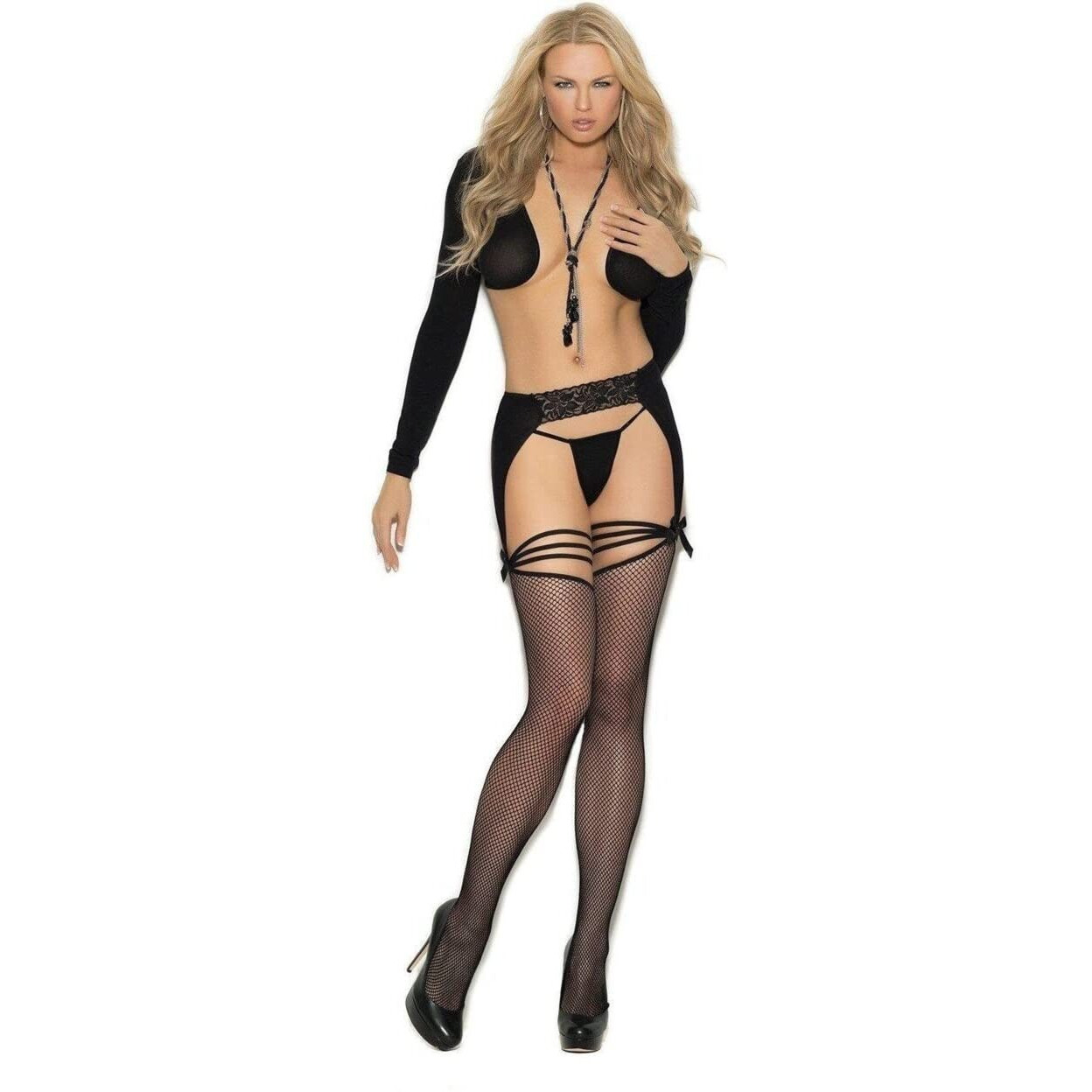 FISHNET GARTER BELT HOSE BLACK O/S