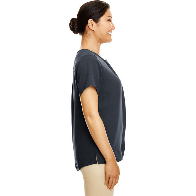 Ladies Perfect FitShort-Sleeve crepe Blouse - BLAcK - XS(D0102H7N2XP)