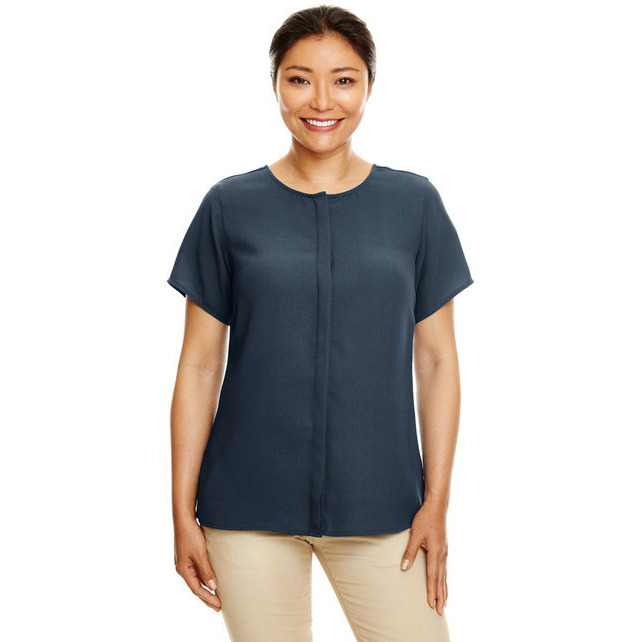 Ladies Perfect FitShort-Sleeve crepe Blouse - BLAcK - XS(D0102H7NIUP)