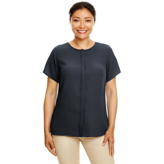 Ladies Perfect FitShort-Sleeve crepe Blouse - BLAcK - XS(D0102H7NITX)