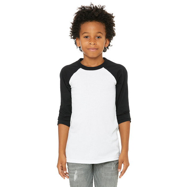 Youth 34-Sleeve Baseball T-Shirt - WHITE BLAcK - M(D0102H7KXZ6)