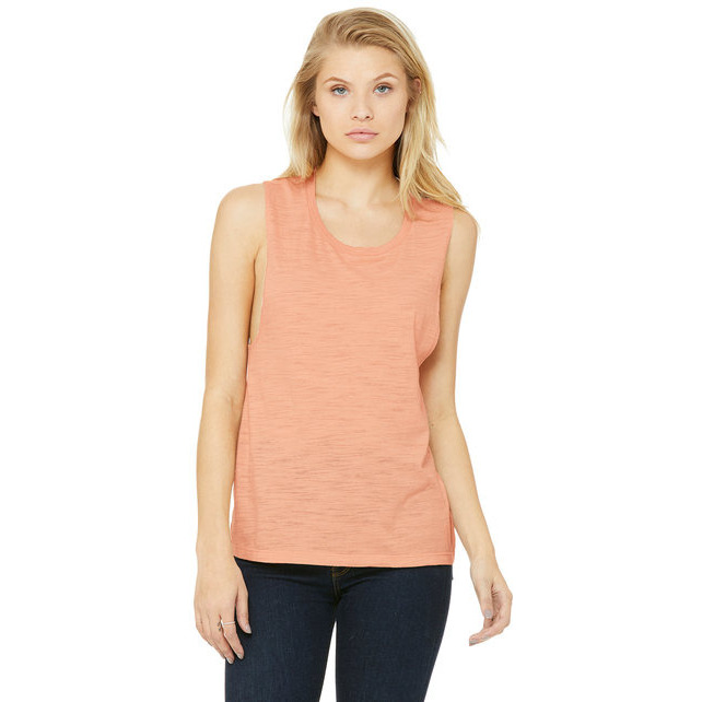 Ladies Flowy Scoop Muscle Tank - WHITE - S(D0102H7K53P)