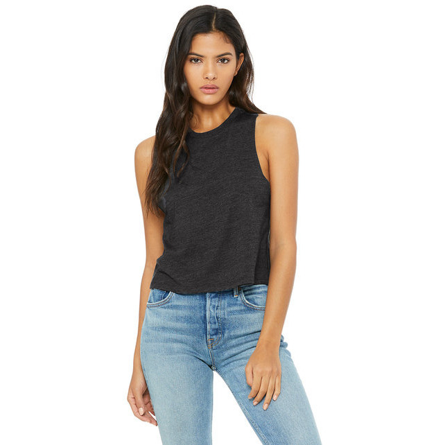Ladies Racerback cropped Tank - HEATHER OLIVE - S(D0102H7WY4P)