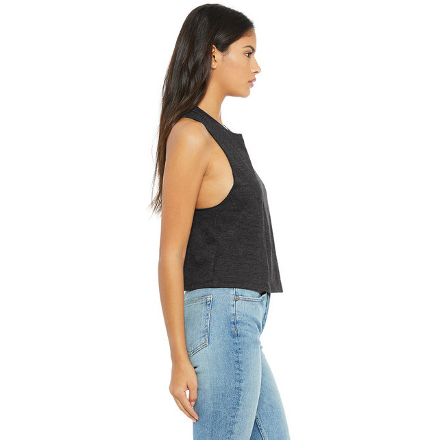 Ladies Racerback cropped Tank - HEATHER OLIVE - S(D0102H7WY4P)