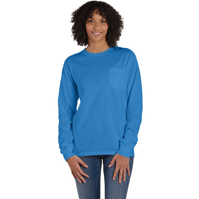 Unisex garment-Dyed Long-Sleeve T-Shirt with Pocket - NEW RAILROAD - S(D0102H7K1TP)
