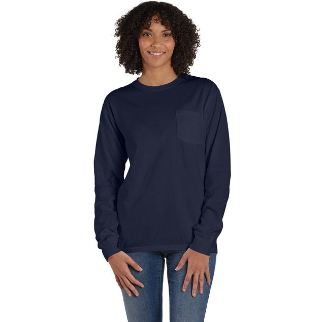 Unisex garment-Dyed Long-Sleeve T-Shirt with Pocket - NEW RAILROAD - S(D0102H7K1DJ)