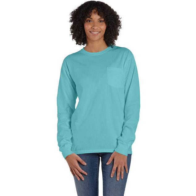 Unisex garment-Dyed Long-Sleeve T-Shirt with Pocket - NEW RAILROAD - S(D0102H7K1K2)