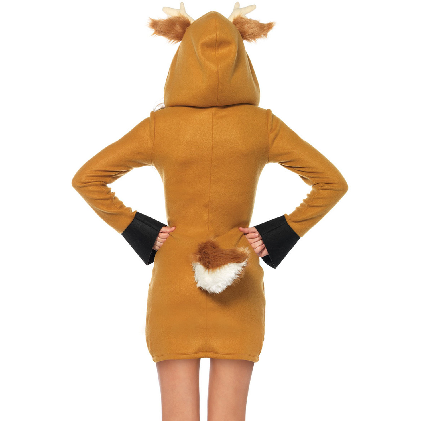Cozy Fawn, zipper front fleece dress with ear hood and fawn tail